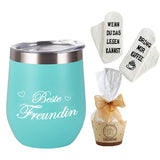 1 x RAW Customer Returns Stainless steel coffee mug wine mug with engraving gift for women - best friend - thermal mug her birthday 350ml blue double-walled insulated mug travel coffee cup with lid, fun socks - RRP €13.55