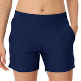 1 x RAW Customer Returns Women s Swim Shorts, Adjustable High Waist Swimwear Swim Shorts, Drawstring Pants with Pockets Quick Dry Bikini Shorts for Beach Sea Swimming Surfing L Free Navy - RRP €24.0