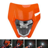 1 x RAW Customer Returns JFG RACING Universal Motorcycle LED Headlight EXC250 SX250 SXF250 EXC450 SX350 SXF450 EXC525 640LC4 Dirt Bike Enduro Superbike Orange - RRP €74.99