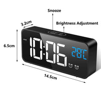 1 x RAW Customer Returns Digital Alarm Clock, Large LED Temperature Display, USB Rechargeable, 2 Alarms, Snooze Function, Voice Control Function, 4 Brightness Levels, 13 Music, LED Digital Clock Mirror Alarm Table Clock Black  - RRP €22.49