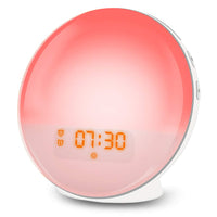 1 x RAW Customer Returns Light alarm clock LED wake up light, alarm clock with sunrise simulation, daylight alarm clock FM radio alarm clock with light 7 colors, 7 alarm tones alarm clock children alarm clock digital clock - RRP €32.26