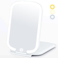 1 x RAW Customer Returns llano Travel Mirror Makeup Mirror with Lighting, Rechargeable 3-Color Lighting Dimmable Touch Screen, Foldable Portable Makeup Mirror - RRP €28.98