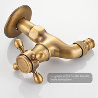 1 x RAW Customer Returns KUNGYO Brass Washing Machine Faucet with G1 2 Water Pipe Spout - Antique Cross Handle Faucet for Garden Washroom Toilet Bronze  - RRP €19.42