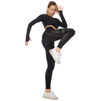 2 x RAW Customer Returns Jamron Women s Yoga Clothing Set Crop Top Leggings 2 Piece Tracksuit Gym Fitness Activewear Black SN05405 S - RRP €59.8