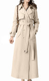 1 x RAW Customer Returns Feziakuk Women s Trench Coat Long Double Breasted Coat Windproof Jacket Solid Color Lapel Transition Coat with Adjustable Belt, Almond M - RRP €60.49