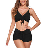 1 x RAW Customer Returns meioro Solid Swimsuit for Women Tie Front Bikini Shorts Two Piece Swimwear Sporty Bathing Suits High Waist Swimsuit - RRP €24.99