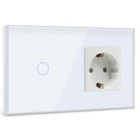 1 x RAW Customer Returns BSEED Touch light switch with socket 1 compartment 1 way wall switch with LED display flush-mounted touchscreen switch with glass frame 157mm white 500W not smart switch  - RRP €18.85