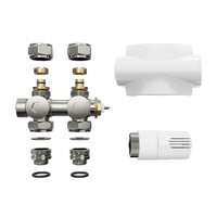 1 x RAW Customer Returns Heilmetz Multiblock Set for radiator connection fitting with thermostat 50mm valve fittings heating accessories corner and straight form wall connection connection set 1 piece, white type 2  - RRP €44.36