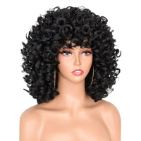 1 x RAW Customer Returns PORSMEER Afro Wig Women s Synthetic Large Curly Wig Natural Hair for Women Men Kinky Curly with Bangs Short Wigs for Black Women Black  - RRP €26.53