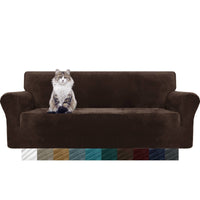 1 x RAW Customer Returns MAXIJIN Thick Velvet Sofa Covers 3 Seater Super Stretch Non-Slip Couch Cover for Dogs Cat Pet Friendly 1 Piece Elastic Furniture Protector Plush Sofa Slipcovers 3 Seater, Dark Coffee  - RRP €42.99