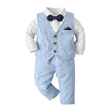 1 x RAW Customer Returns Volunboy Elegant Child Suit Shirts Bow Tie Vest Trousers, Boy Clothing 4 Pieces Gentleman Wedding Ceremony 9-12 months, Blue Plaid, Size 70  - RRP €42.95