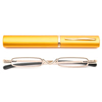 1 x RAW Customer Returns KoKoBin Mini Ultra-thin Metal Hinge Spring Reading Glasses for Reading Visual Aid Case Unisex Gold 1.5 - RRP €58.8