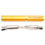 1 x RAW Customer Returns KoKoBin Mini Ultra-thin Metal Hinge Spring Reading Glasses for Reading Visual Aid Case Unisex Gold 1.5 - RRP €58.8