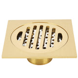 1 x RAW Customer Returns Shower Floor Drain with Removable Cover Grate 4.3x4.1x2.2 Inch Long, Brushed Gold Brass Finish for Kitchen Toilet - RRP €16.24