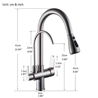 1 x RAW Customer Returns Onyzpily Brushed Nickel Pure Water Kitchen Faucet with Extendable Double Handle Hot and Cold Drinking Water 3 Way Filter Kitchen Mixer Taps - RRP €71.59