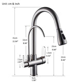 1 x RAW Customer Returns Onyzpily Brushed Nickel Pure Water Kitchen Faucet with Extendable Double Handle Hot and Cold Drinking Water 3 Way Filter Kitchen Mixer Taps - RRP €71.59