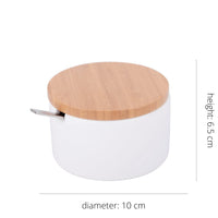 1 x RAW Customer Returns KOOK TIME ceramic sugar bowl with spoon and lid made of bamboo - sugar spoon for home and kitchen, modern spherical shape, for sugar, cheese, spices, 10 x 10 x 9 cm white round  - RRP €19.67