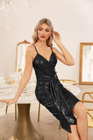 2 x Brand New Women s Cocktail Dress Sequin Dress Sexy Party Dress V-Neck Spaghetti Straps Evening Dress Bodycon Dress Black XL - RRP €53.2