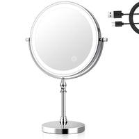 1 x RAW Customer Returns UUCOLOR 8 Inch Makeup Mirror with Lights, 3 Color Lights Adjustable Brightness USB Rechargeable, 1X 10X Magnification 360 Rotation Tabletop Mirror for Bathroom and Family - RRP €30.99