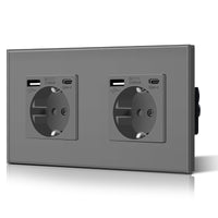 1 x RAW Customer Returns BSEED Double Schuko Wall Socket with USB Type C Glass 3 in 1 Flush-Mounted Sockets 2 Way with 2.1 A USB Charging Power and Type C Adapter Charging Station Extension Sockets 157mm Gray - RRP €23.99