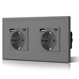 1 x RAW Customer Returns BSEED Double Schuko Wall Socket with USB Type C Glass 3 in 1 Flush-Mounted Sockets 2 Way with 2.1 A USB Charging Power and Type C Adapter Charging Station Extension Sockets 157mm Gray - RRP €23.99