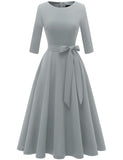 15 x RAW Customer Returns DRESSTELLS women s evening dress 3 4 sleeve festive party dress 1950s retro dress mother of the bride dress with belt retro pleated skirt knee-length midi-length evening dress grey S - RRP €554.85