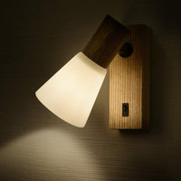 1 x RAW Customer Returns ouglres wooden wall light with switch, vintage indoor wall lamp, white glass lampshade rotatable, industrial design bedside lamp wall lights for bedroom bedside table living room, stairs, corridor, E14 - RRP €38.55