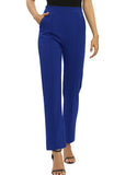 1 x RAW Customer Returns EXCHIC Women s Office Straight Leg Work Pants Casual Pants Elastic Waist Pants with Pockets S, Royal Blue  - RRP €29.98