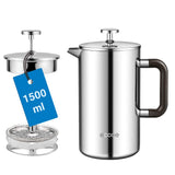 1 x RAW Customer Returns ecooe 1.5L French Press Coffee Double-walled coffee maker made of 18 10 rustproof stainless steel with 3 filters - RRP €40.33