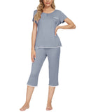 1 x Brand New MINTLIMIT Women s Summer Pajamas Short Sleeves Capri Pants Sleepwear Leisure Suit Sleepwear, Deep Grey B , M - RRP €28.22