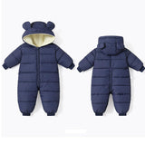 1 x RAW Customer Returns BRONG Snowsuit Baby Girls Boys Overall Winter Jumpsuit Coat Newborn Thick Zipper Romper Toddler Windproof Hooded Fleece Rompers Outerwear Navy Blue 9-12 Months - RRP €32.96