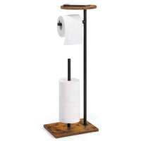 1 x RAW Customer Returns Freestanding toilet paper holder with upper storage compartment, stainless steel toilet paper holder standing, toilet paper stand toilet paper dispenser with storage for 4 spare rolls, brown and black - RRP €21.6