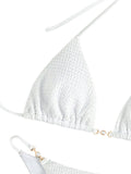 1 x RAW Customer Returns GORGLITTER Bikini Women Set Sexy Brazilian Bikini With Pearls Triangle Bikini High Waist Halter Bikini Two Piece Swimsuit Swimwear White M - RRP €31.25