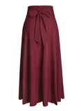 1 x RAW Customer Returns Women s High Waist Maxi Skirt Pockets with Side Slit Long A-Line Skirt Burgundy S - RRP €31.16