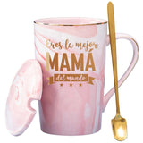 1 x RAW Customer Returns LOZACHE Women s Gift for Mom, Mug with Saying The Best Mom in the World, Gift Ideas for Mother Birthday Christmas Mother s Day 350ml Pink with Lid and Spoon Gift Box Packaging - RRP €20.4