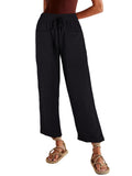 1 x Brand New YBENLOVER Women Cotton High Waist Drawstring Summer Pants with Pockets Beach Pants, Black, M - RRP €24.0