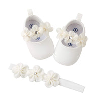 1 x RAW Customer Returns EDOTON 2 pieces toddler shoes headband, baby girls flowers shoes, non-slip soft special occasions, christening, wedding, party shoes white, number 17  - RRP €15.99