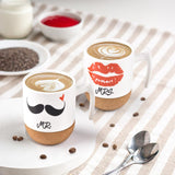 1 x RAW Customer Returns Love-KANKEI Ceramic Mr and Mrs Mugs with Cork Bottom, Coffee Mugs Set of 2 with 300ml, Breakfast Mugs as an Ideal Gift for Weddings, Valentine s Day, Birthdays - RRP €20.08