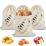 4 x Brand New Pack of 4 bread bags, reusable linen bread bags with drawstring, storage fresh bread bag for keeping fresh, storage bag for bread, fruit and vegetables, 33 x 23 cm - RRP €36.24