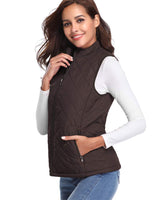 1 x RAW Customer Returns fuinloth women s vest with stand-up collar, quilted vest, lightweight, sleeveless jacket with zipper, pockets, chocolate XL - RRP €35.59