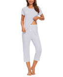 1 x RAW Customer Returns MINTLIMIT women s pajamas summer pajamas short sleeve capri pants nightwear house suit sleepwear, light grey B , L - RRP €28.22