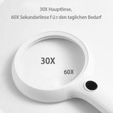 1 x RAW Customer Returns Magnifying glass with light 60x magnification hand magnifying glass with 14 LED 30X senior reading magnifying glass with lens cloth magnifying glass large with light LED magnifying glass for seniors for reading - RRP €29.2