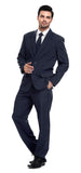 1 x RAW Customer Returns Men s Party Suit Solid Color Halloween Party Leisure Suit with Tie and Pants Dark Blue M - RRP €51.99