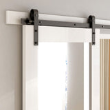 1 x RAW Customer Returns Sliding door fitting 153cm sliding doors sliding door system complete set guide rail roller set black for 1 wooden door 76cm wide, small roller in J-shape - RRP €72.98