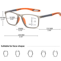 1 x RAW Customer Returns KOOSUFA Progressive Multifocus Anti-Blue Light Reading Glasses Men Women Ultralight TR90 Frame Spring Hinge Computer Glasses Progressive Work Reading Aid Gray Orange, 1.5 - RRP €25.2