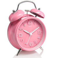 1 x RAW Customer Returns Eachui double bell alarm clock with night light, large 4 inch dial, analog quartz alarm clock with loud alarm, no ticking, silent, children s alarm clock battery operated pink  - RRP €16.13