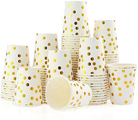 1 x RAW Customer Returns Pack of 100 disposable cups with golden dots 250ml, birthday, children s party, wedding, Christmas party, picnic, barbecue, office, school - biodegradable paper cups for hot and cold drinks - RRP €13.06