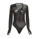 1 x RAW Customer Returns nitescuba Women s Bodysuit Underjacket Top Sexy Transparent Shirt Mesh Bodysuit Veil Black Clubwear Bodysuit Shirt Long Sleeves Stretch Shapewear, Black, XL - RRP €22.18