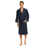 1 x RAW Customer Returns Mnemo Men s Waffle Light Kimono Waffle Bathrobe in Organic Cotton, Navy Blue, L - RRP €35.99