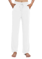 1 x RAW Customer Returns EXCHIC Women s Casual Stretchy Straight Leg Pants with Drawstring Elastic Waist Yoga Pants with Pockets M, White  - RRP €26.98